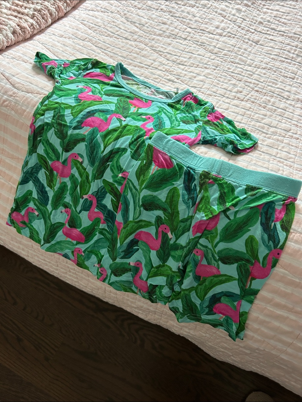 Little Sleepies Pink Flamingo Green Leaf Pajama Set